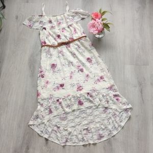 Lace Hi-Lo Belted Dress